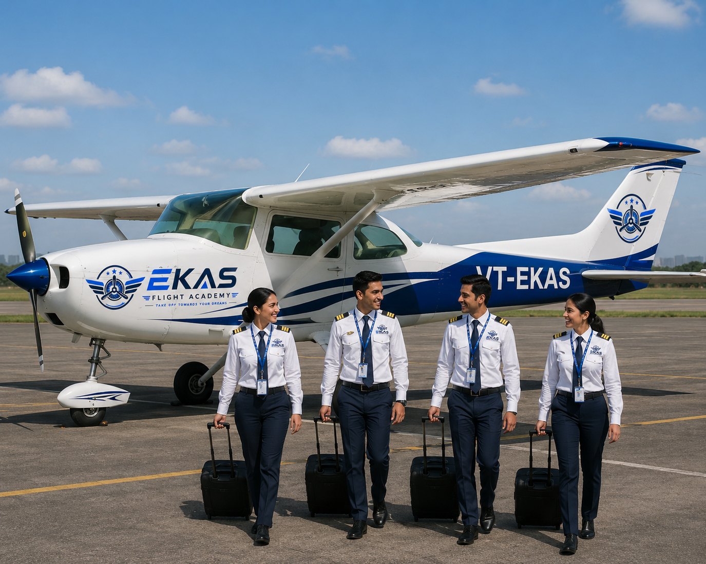 Ekas cadets walking beside an academy aircraft